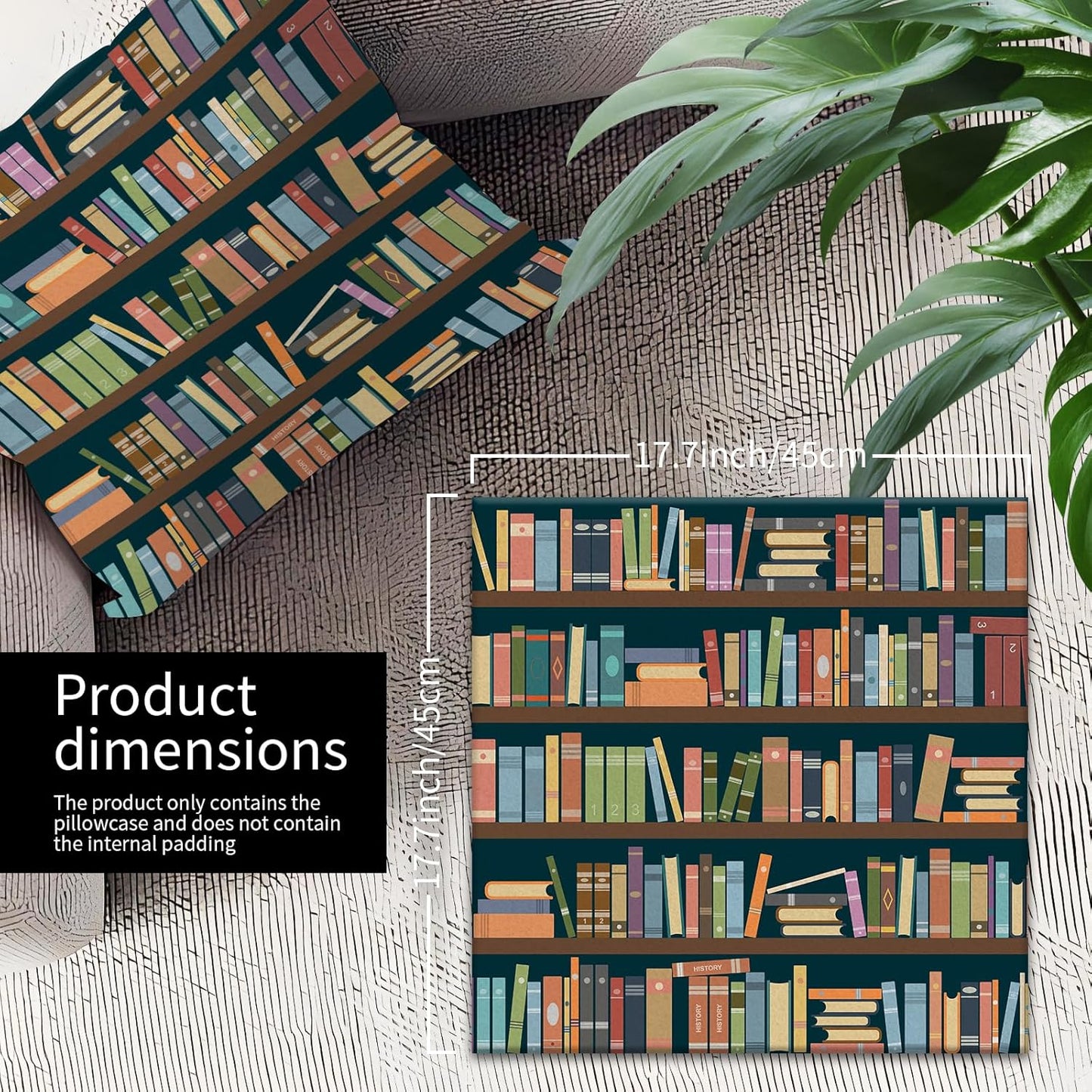 Decorative Throw Pillow Covers 18x18 Inch, Cute Home Decor for Living Room Outdoor Funny Pillowcase Polyester Cushion Case Colorful Bookshelf