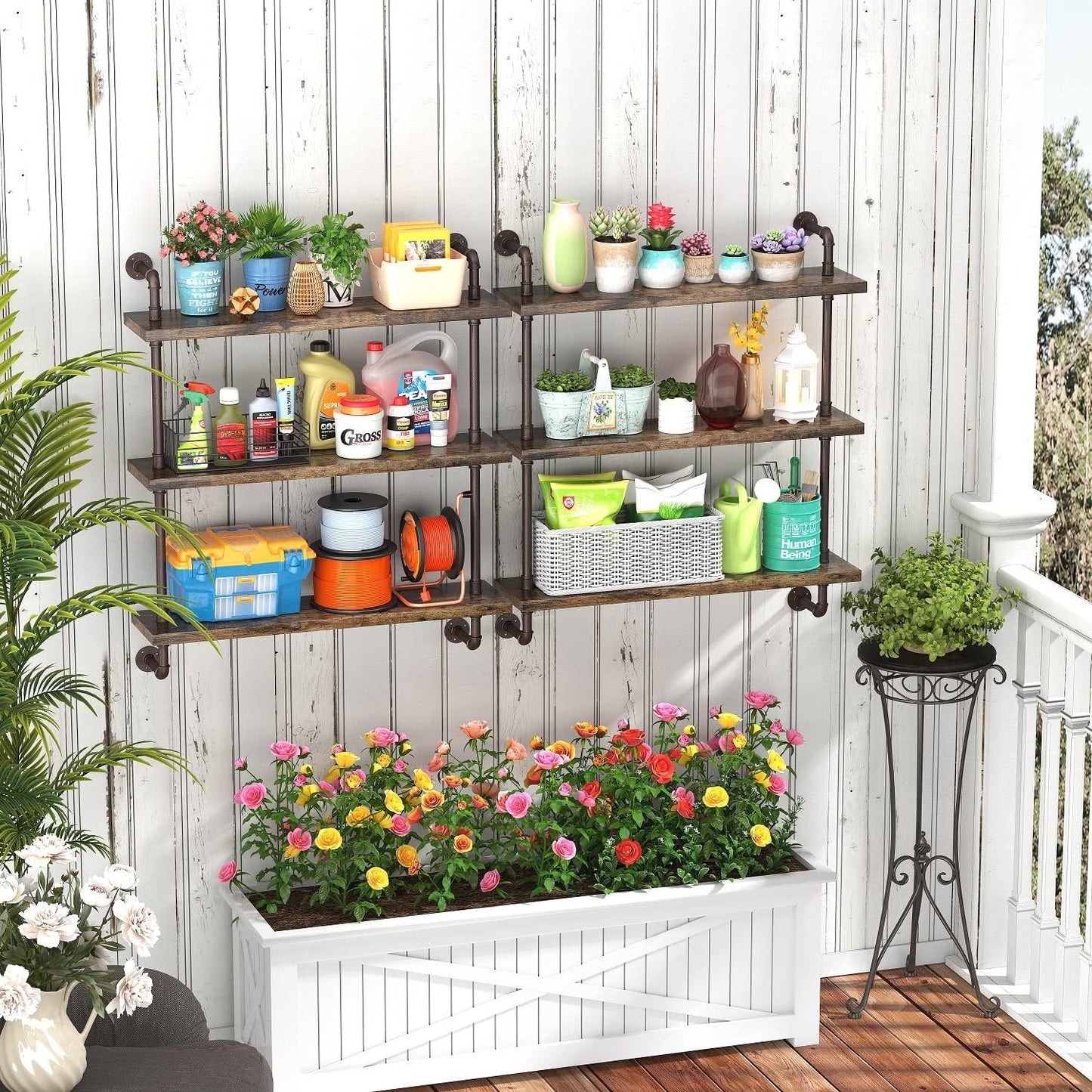 Helsin 3 Tier Industrial Pipe Shelf Rustic Wood Floating Shelves,Wall Display Bookshelf,Storage Rack Sundries Holder for Kitchen Office Bathroom Organization and Home Decor (32inch)