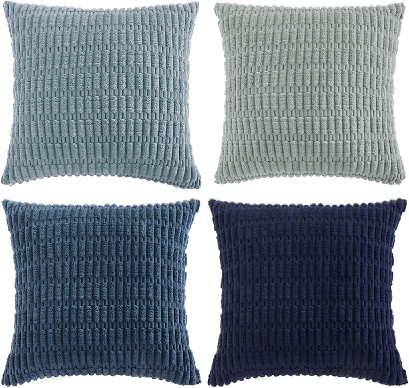 Fancy Homi Set of 4 Blue Boho Decorative Throw Pillow Covers 28x28 Inch for Couch Bed Sofa, Aesthetic Modern Bohemian Room Decor, Fuzzy Fluffy Cozy Corduroy Textured Coastal Blue Cushion Case 71x71cm