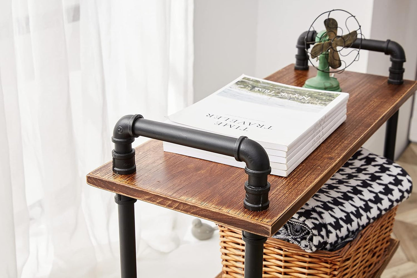 Industrial Bookshelf, 3 Tier Pipe Shelving, Industrial Pipe Shelf - Rustic Brown, 29.5" L x 11.8" W x 39" H