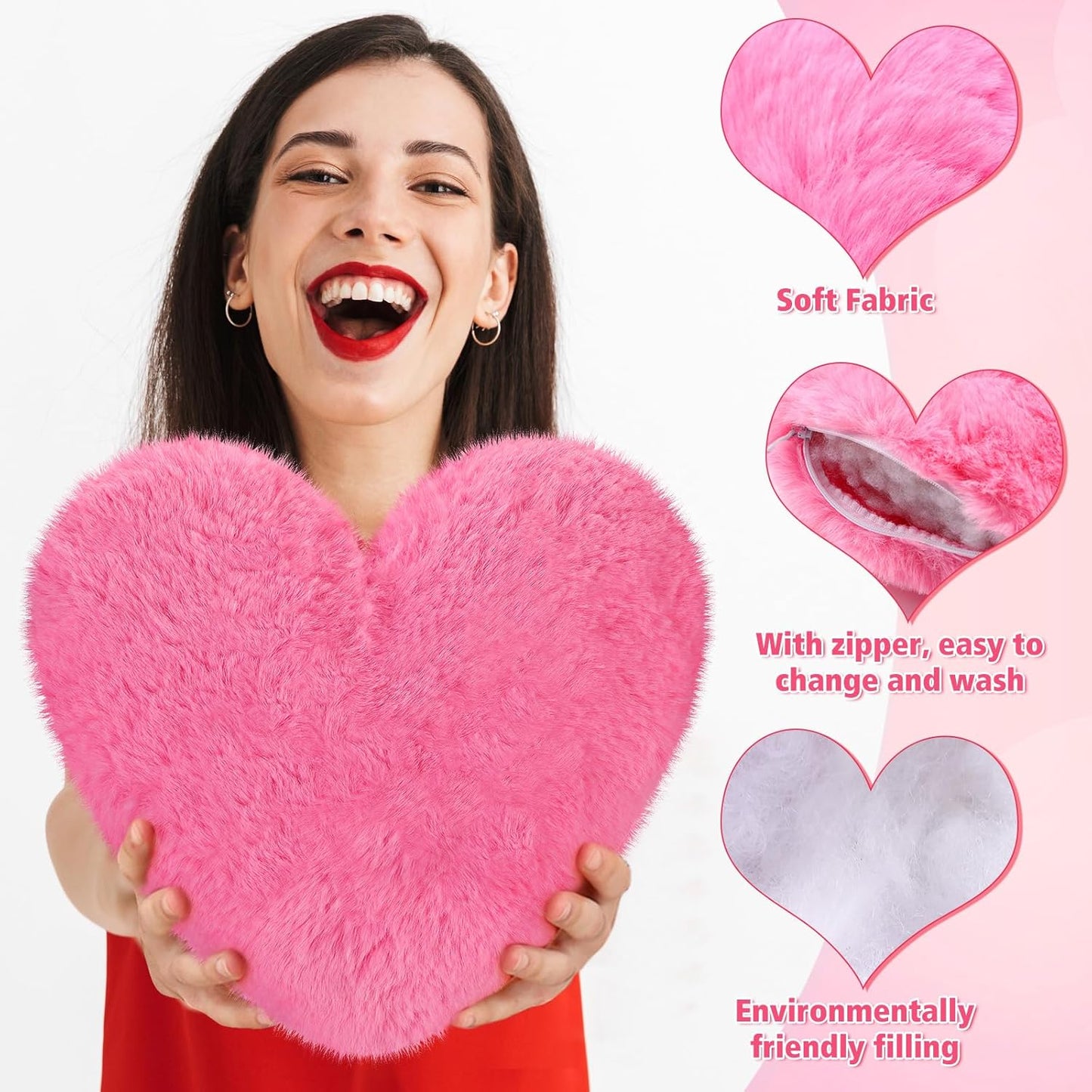 Liliful 6 Pcs Faux Rabbit Fur Heart Pillows Helloween Fluffy Heart Throw Pillows Christmas Cute Couch Cushion Soft Decorative Throw Cushion for Bed Sofa Girls Women(12 x 11 Inch,Lively Color)