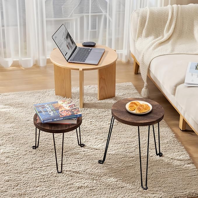 Yangbaga 2Pack Wooden Plant Stands Indoor,11.81IN Round Plant Stands with Metal Legs,Mid Century Plant Holder for Home Decor,Multi-purpose Plant Table for Living Room/Patio/Garden/Balcony/Office