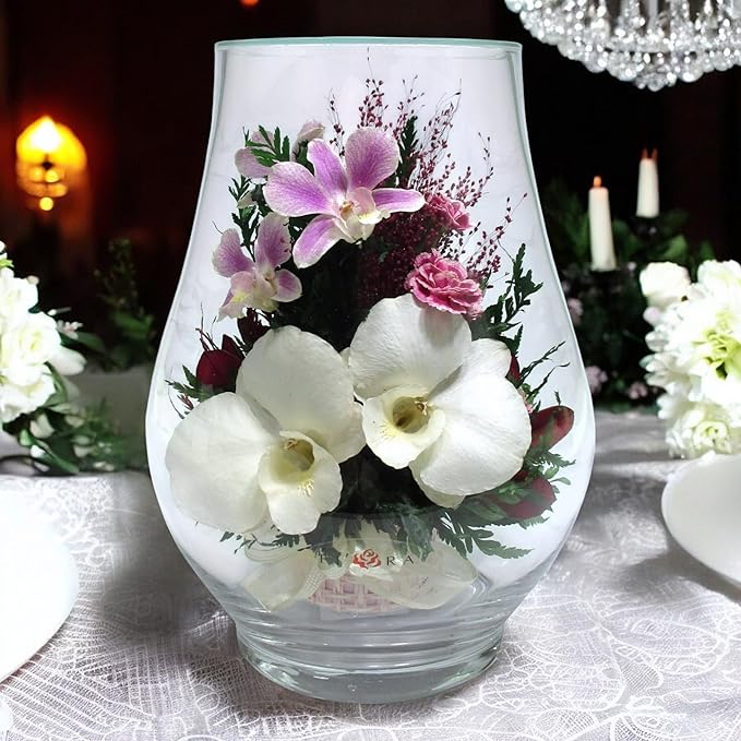 Fiora Flower Elegant Orchid Arrangement in Glass Vase | Preserved Real Orchids Lasting 5 Years | Ideal for Home Decor or Romantic Gift (Opal)