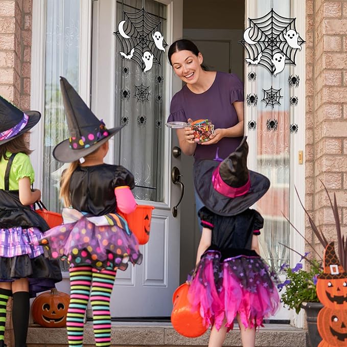 2Pcs Halloween Hanging Decorations, Spider Spiderweb Bat Ghost Door Decorations, Happy Halloween Sign Decoration Welcome Sign Hanging Ornaments for Home Wall Door Decor Party Supplies