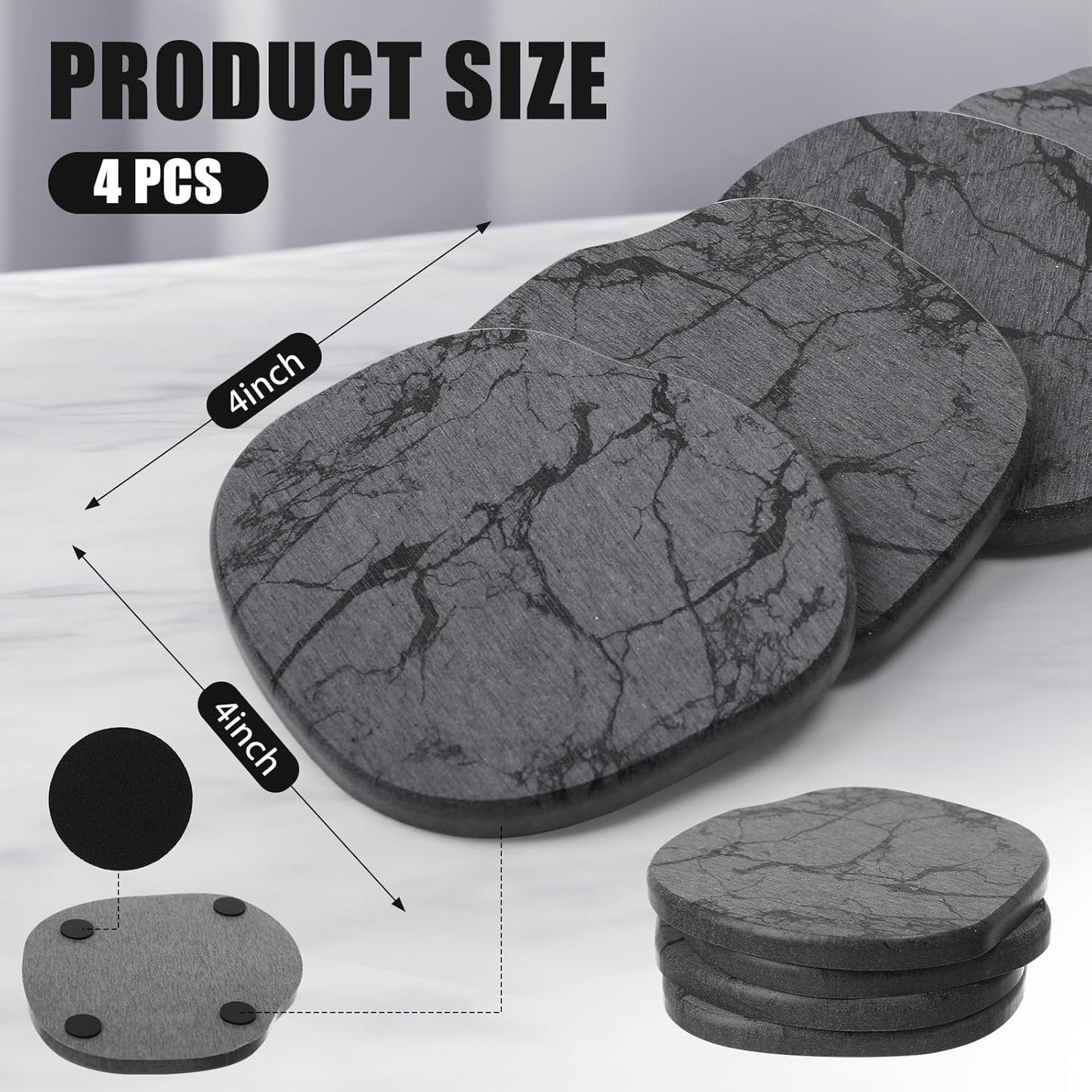 Diatomaceous Earth Coaster ,Set of 4,Unique White Absorbent Coasters for Drinks,Modern Aesthetic Instant Dry Stone Drink Coasters(4,Marble Grey)