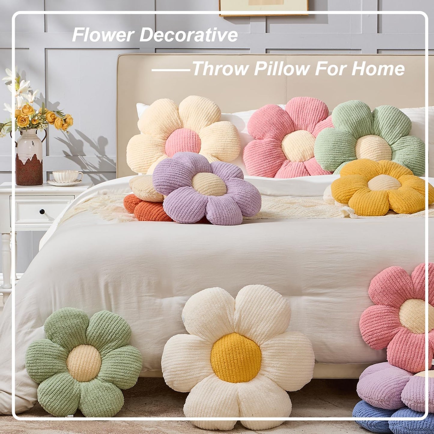 Flower Pillow Shaped Cushion Decorative Daisy Pillow for Bed Cute Throw Pillow Flower Floor Pillow Soft Seat Cushion Orange 19.6"