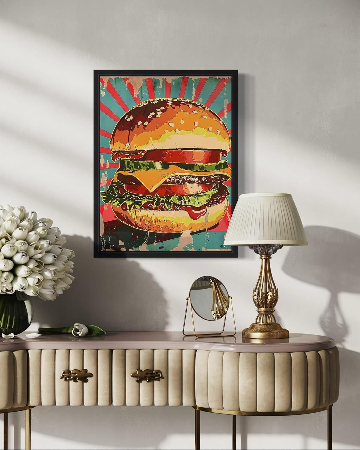 Hamburger Pop Art Poster Print, Vintage Retro Wall Art Decor Paintings Classic Artwork for Bedroom Living Room Decorations. (Hamburger, 24x36 inches (Unframed))