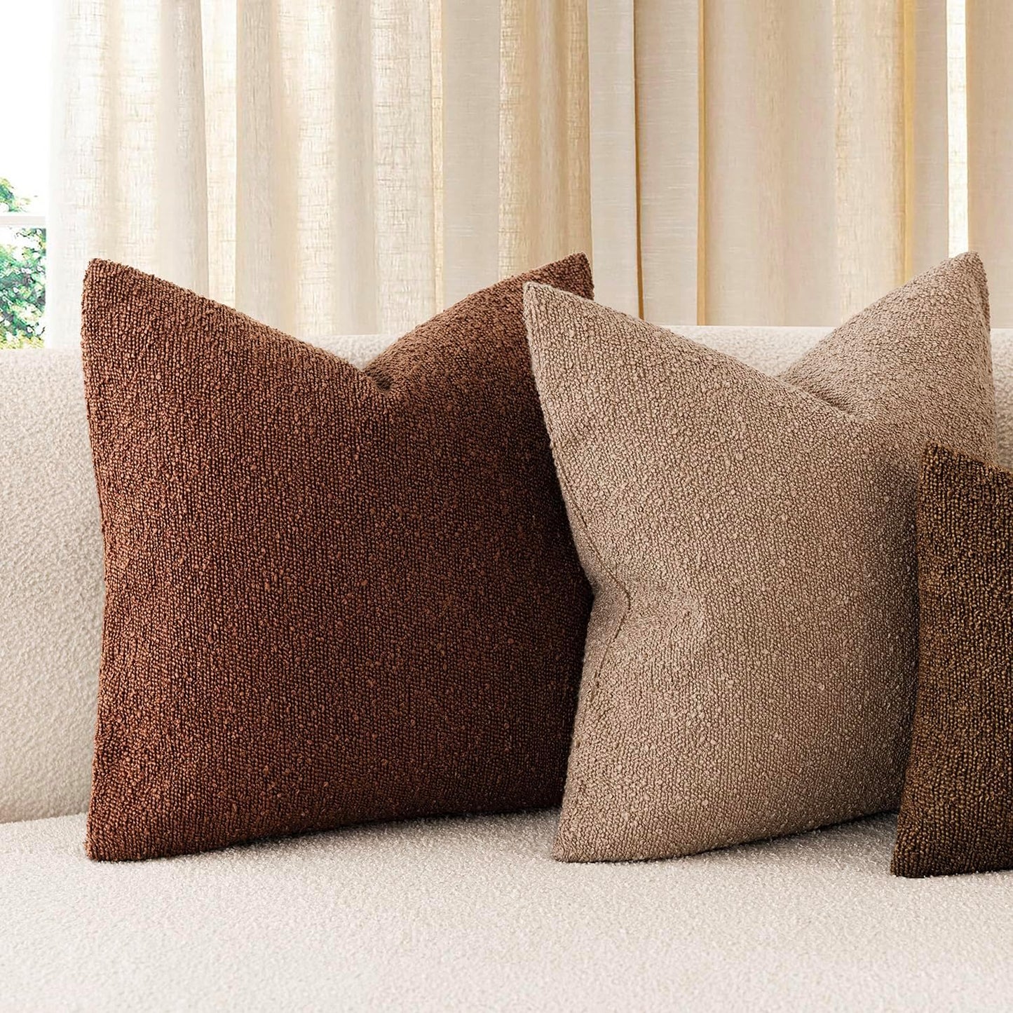 Foindtower Decorative Textured Boucle Throw Pillow Covers Accent Solid Pillow Cases Neutral Soft Cozy Couch Cushion Case for Chair Sofa Bedroom Living Room Home Decor 24x24 Inch,1PC,Red Taupe