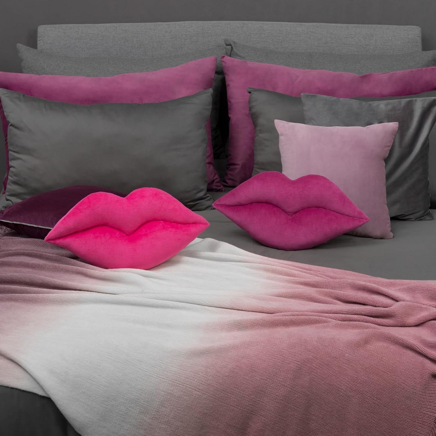 KINGROSE 3D Lip Throw Pillow Cute Decorative Pillows Soft Cushion for Sofa Couch Bed Home Decor Girls 11 x 18 Inches Rose Red