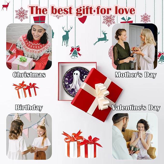 Stained Glass Window Hanging - Halloween Decorations White Ghost Purple Stars Suncatcher for Doors Garden Spooky Funny Sun Catchers Gothic Decor Horror Gifts for Women Men Friend 15 in