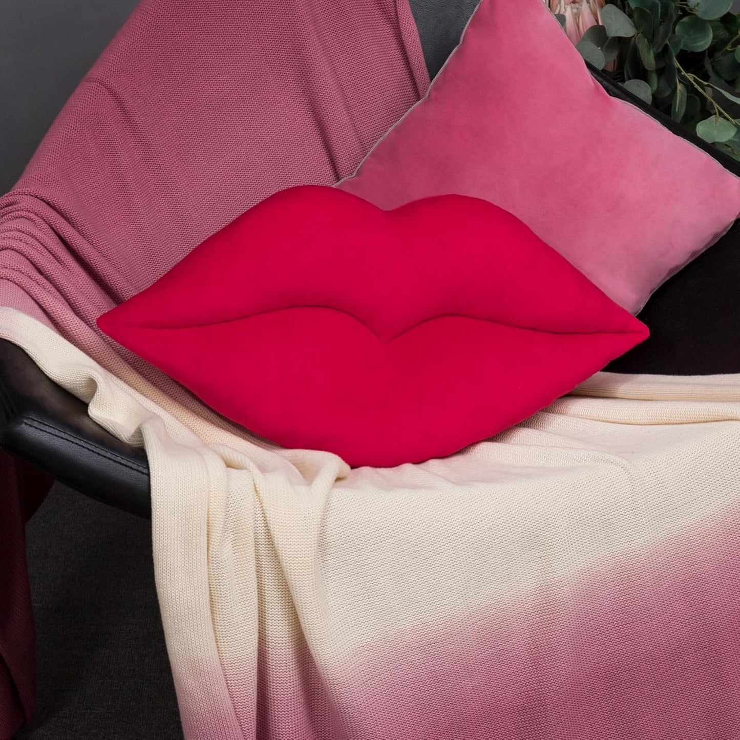 KINGROSE 3D Lip Throw Pillow Cute Decorative Pillows Soft Cushion for Sofa Couch Bed Home Decor Girls 12 x 24 Inches Red