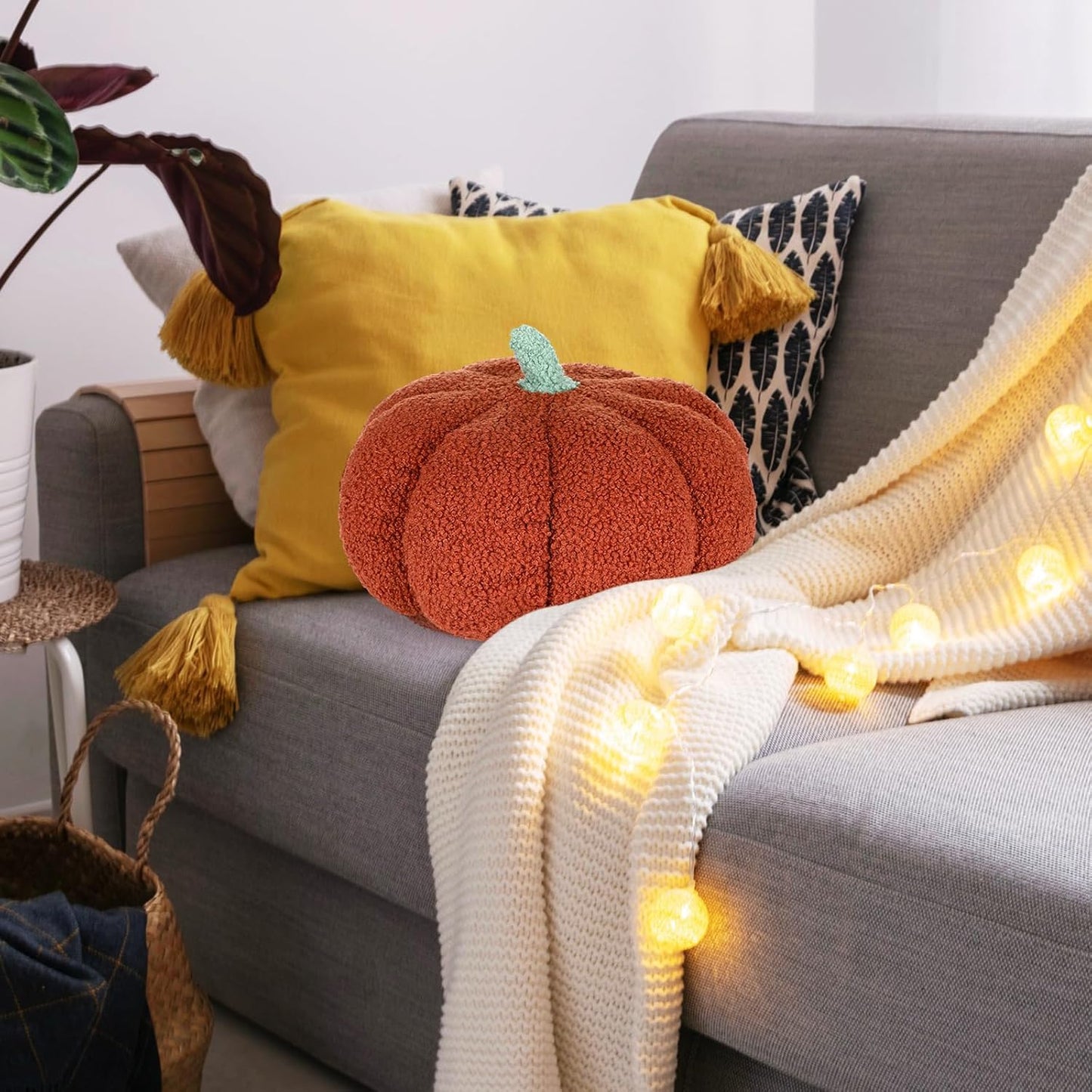 Kajaia 2 Pcs Simulated Pumpkin Pillow Plush 11 x 9.5 Inch 3D Cushion Fall Decorations Stuffed Throw Pillows Toy for Thanksgiving Christmas Halloween Bedroom Sofa Couch Supplies (Yellow,Brown)