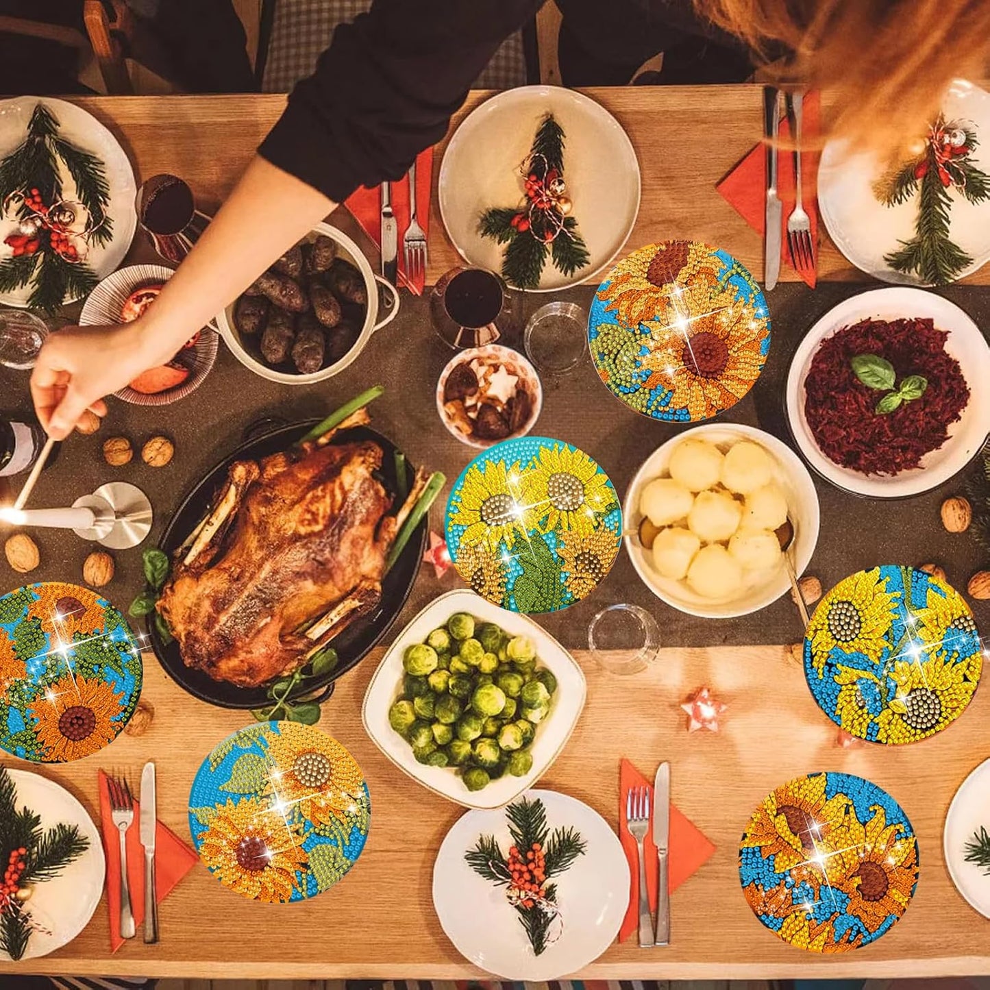 EWJRNSF 6 PCS Diamond Painting Coaster Set - Small Diamond Painting Coasters Kit for Beginners and Adults - Art Craft Supplies Item Sunflower