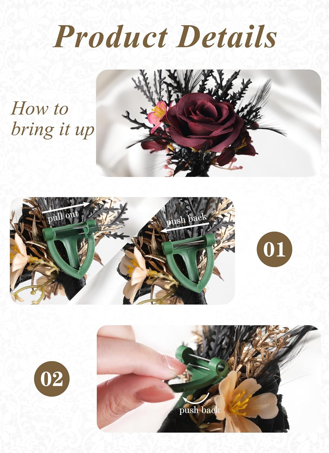 Corsage and Boutonniere Set - Black Wristlet for Men Prom Dark Wrist Corsage for Goth Wedding Ceremony