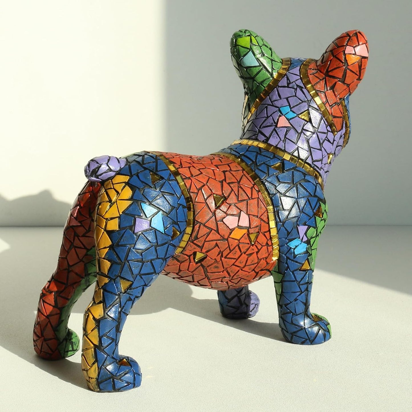 Lukitas French Bulldog Statue Home Decor, Colorful Dog Sculpture, Mosaic Animal Ornament Figurine for Living Room Office Garden Yard, Resin 7.5''