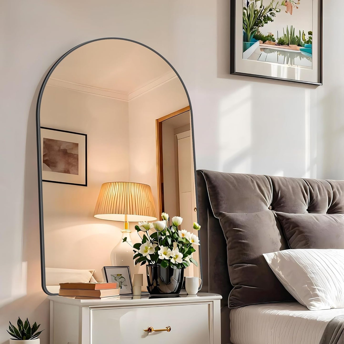 FORBATH Arched Mirror 30x48 Inch, Black Arched Bathroom Mirror Wall Mounted Modern Black Aluminum Frame Decor Large Dresser Mirror for Bedroom Living Room Entryway, Hanging or Leaning Against Wall