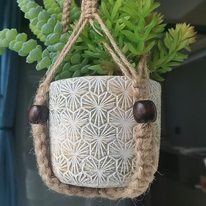 Macrame Plant Hanger 23", Set of 2 No Tassel Hanging Plant Holder Indoor, Sturdy Flower Pot Holder with Hooks - Brown (Pot NOT Included)