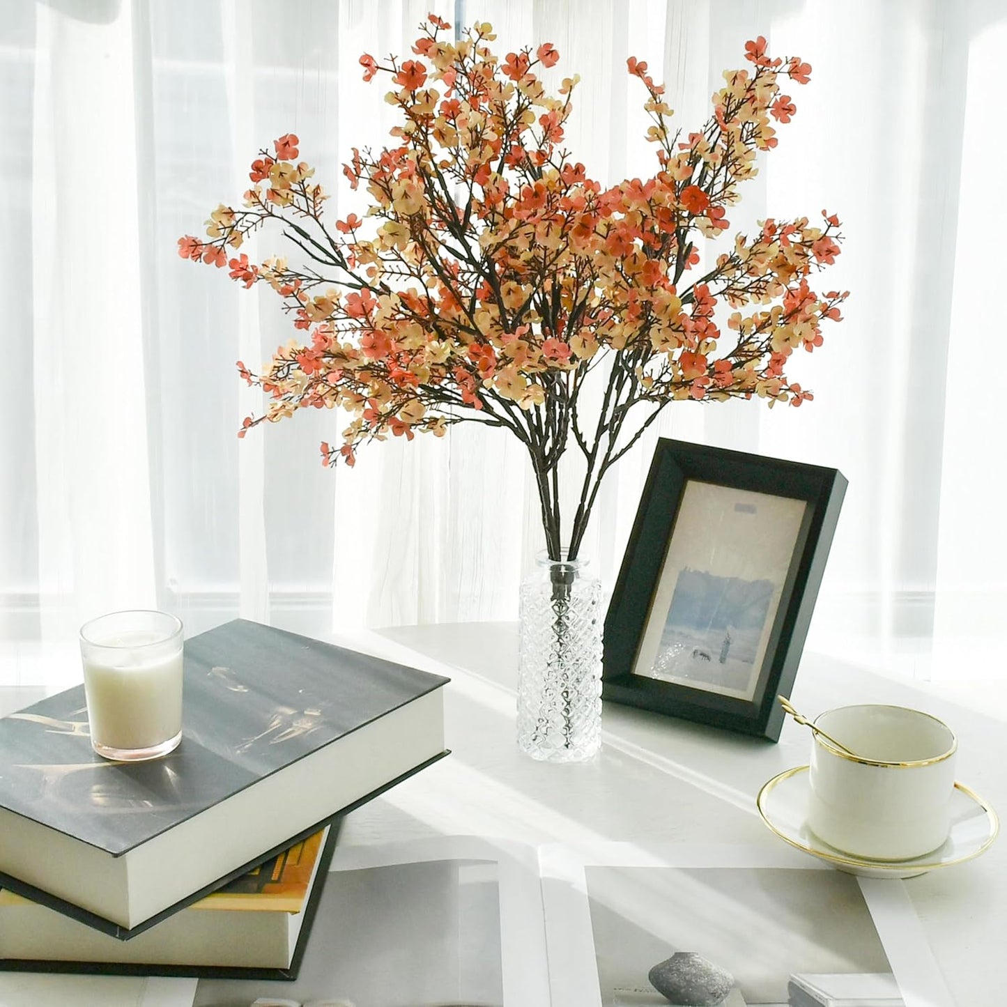 Mandy's Beige Brown Artificial Baby’s Breath Flowers 6 Bundles Silk Gypsophila with Bendable Stems for Fall Centerpiece Wedding Decor and Table Arrangements