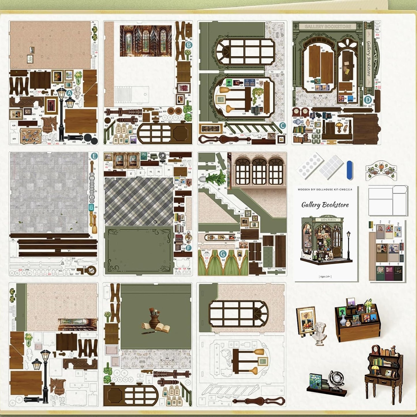 Fsolis Book Nook Kit - DIY Miniature House Kit for Adults Mini House Tiny 3D Puzzles for Bookshelf Diorama Decor Gifts for Women Teenagers Book Lovers (Gallery Bookstore)