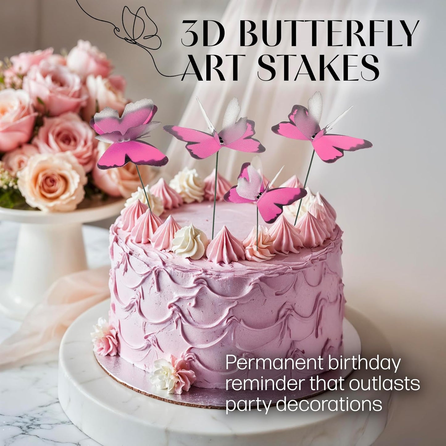 Handmade Butterfly Garden Stakes – Set of 7 Lilac Pink Decorative Butterflies Idea for Garden & Nature Lovers – Outdoor & Indoor Garden Decor – Air Aquarium Handmade by Kushner