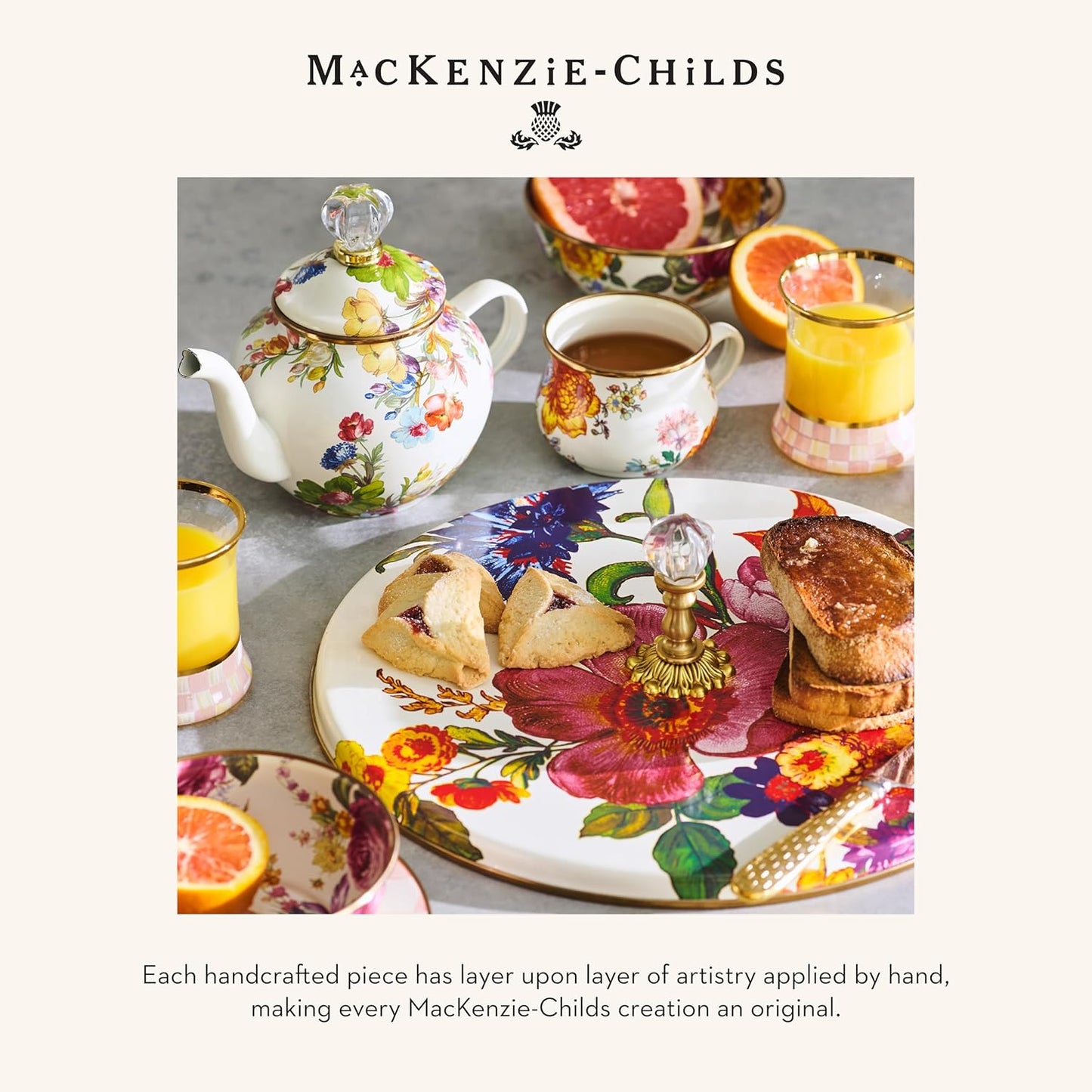 MACKENZIE-CHILDS Enamel Mug, Cute Enamelware Coffee and Tea Mug, Unique Drinkware, 16 Ounces, White Flower Market, Set of 1
