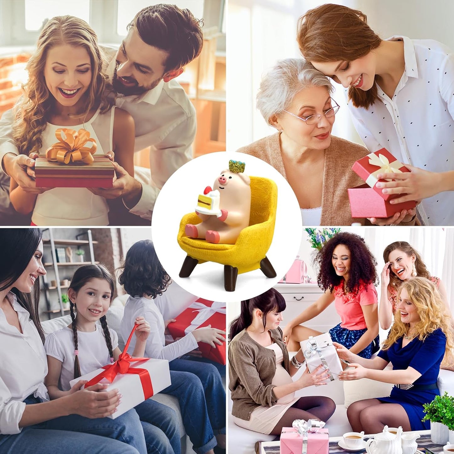 Cute Mini Pig Eating Cake Resin Figurine Apply to for Office, Home Decoration Perfect for Pig Lovers - Yellow Sofa