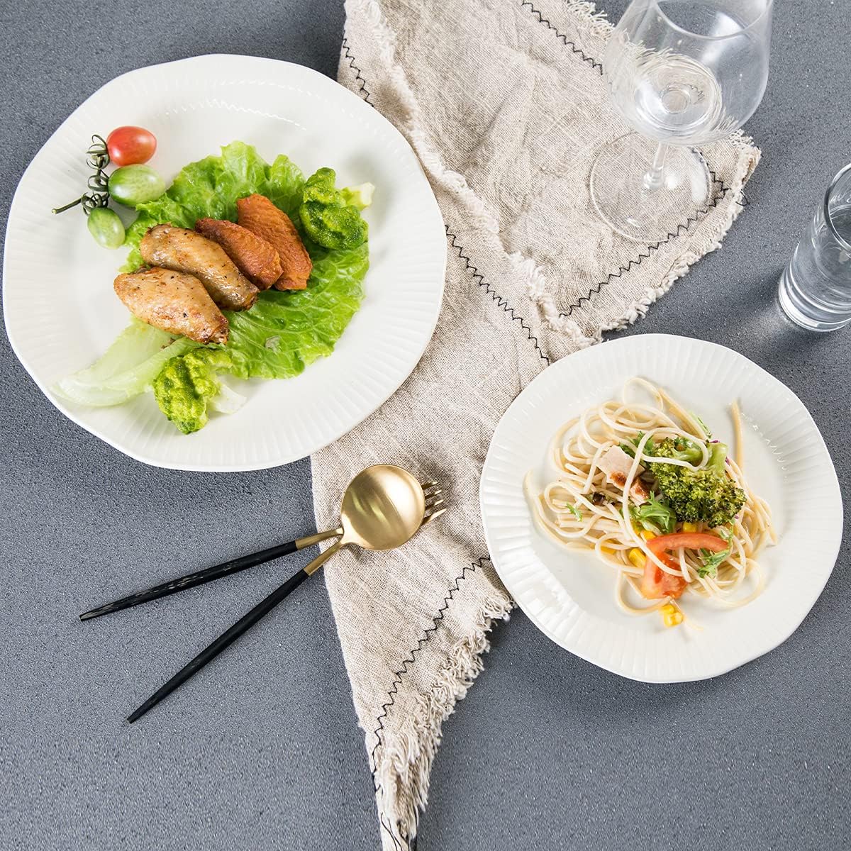 Hasense Dinner Plates, 10 Inch Ceramic Dishes Set of 4 for Kitchen, Porcelain Plates for Restaurant, Microwave Oven and Dishwasher Safe, Ivory