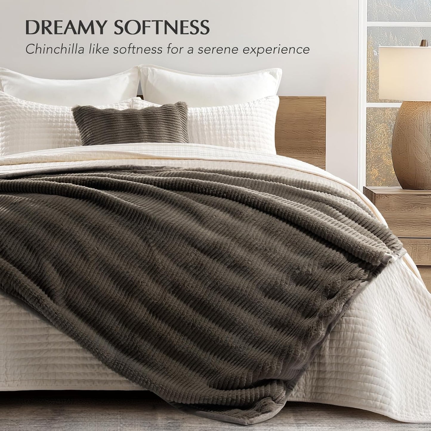 EVERGRACEHOME Ultra Soft Faux Fur Throw Blanket for Couch, Luxury Sculpted Texture Faux Rabbit Fur Blanket for Bed, Fluffy Thick Plush Warm Fuzzy Throw, 920GSM (Dark Taupe, 60''x80'')