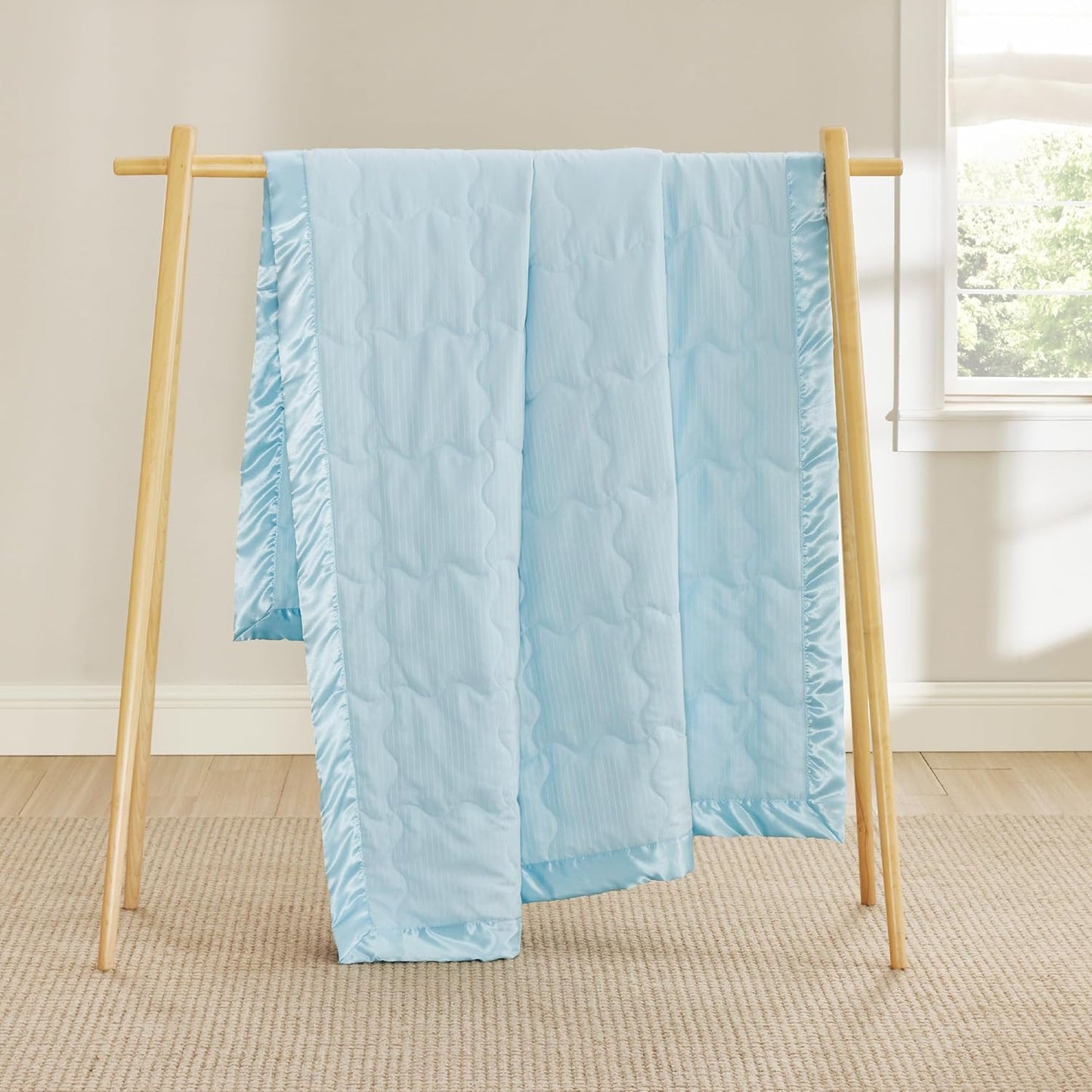 Bedsure Lightweight Blanket for Summer Queen Size - Down Alternative Blanket with Satin Trim for Bed, Light Summer Throw Blue, 90x90 Inches