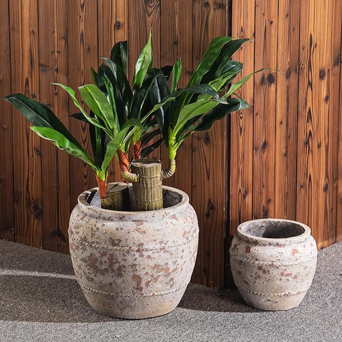 Yundu Concrete Planter Set of 2, The planters for Indoor Plants, 12.5 & 8.5 inch pots for Plants, Plant pots Indoor with Drain Hole, Modern décor for Home, Office and Other Indoor and Outdoor Décor