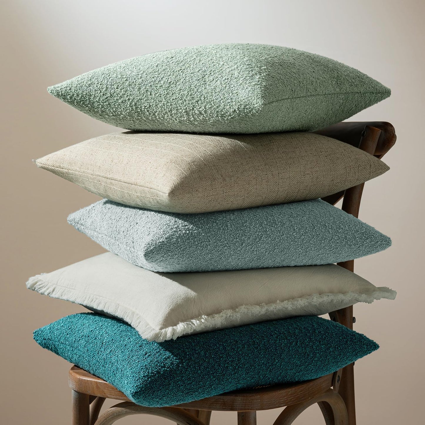 MIULEE 18x18 Inch Decorative Pillow Covers for Couch Bed Set of 2 Textured Boucle Neutral Winter Throw Pillows Greyish Green Accent Solid Cushion Pillowcases Sofa Livingroom Home Decor