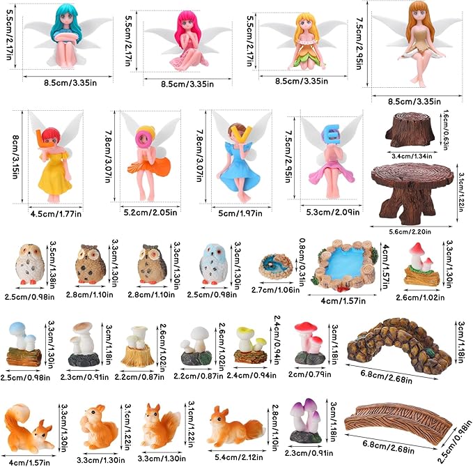 33 Pcs Fairy Garden Accessories Miniatures Garden Kit with Resin Fairies, Mushroom House & Bridge Miniature Accessories for Terrarium, Dollhouse & Outdoor Decor