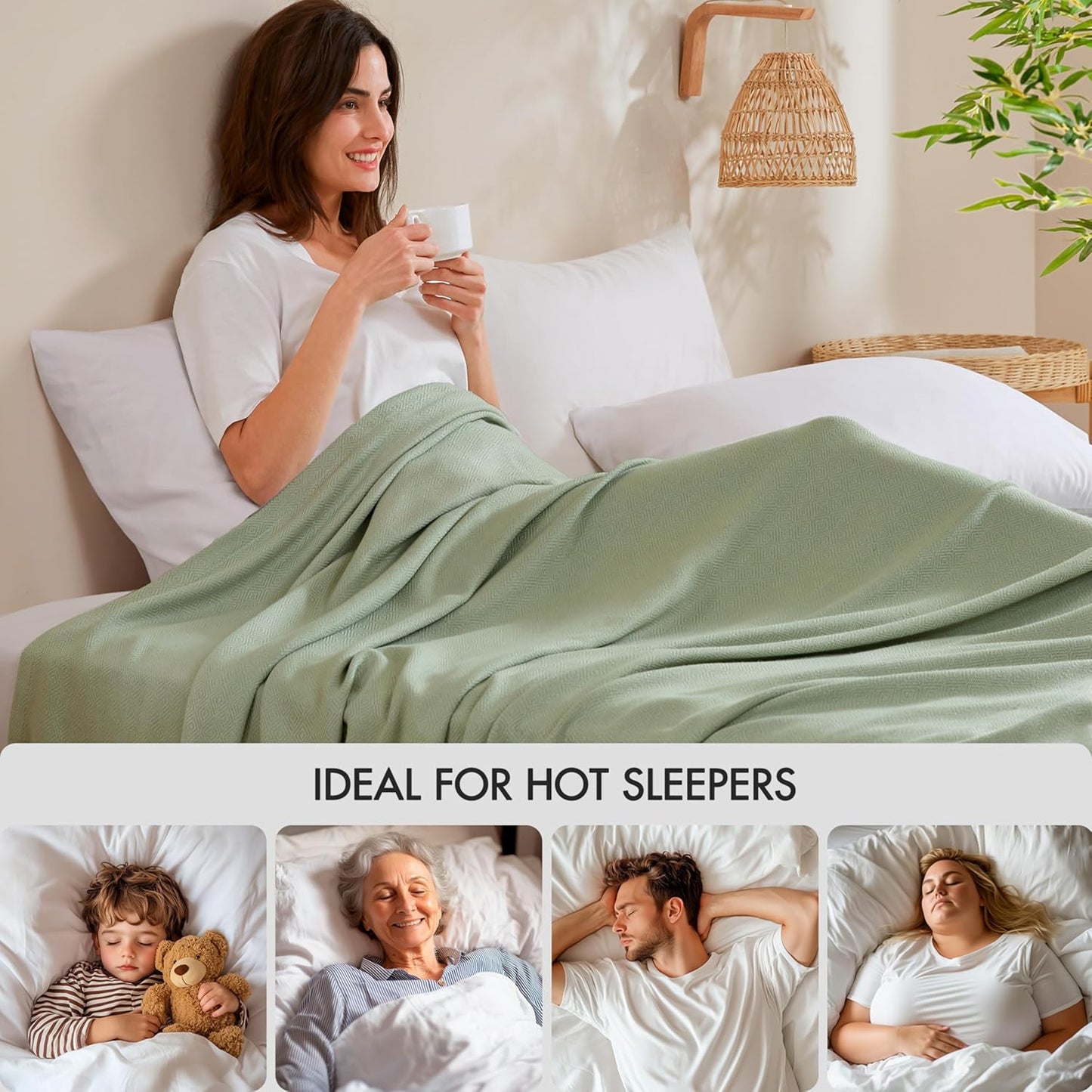 Madison Park Twin Size Blanket, 70% Rayon Bamboo-Based, 30% Cotton, Breathable for Hot Sleepers Menopause, Ultra Soft and Snag-Resistant, Summer Blanket for Bed or Couch, Twin 66"x90", Sage Green