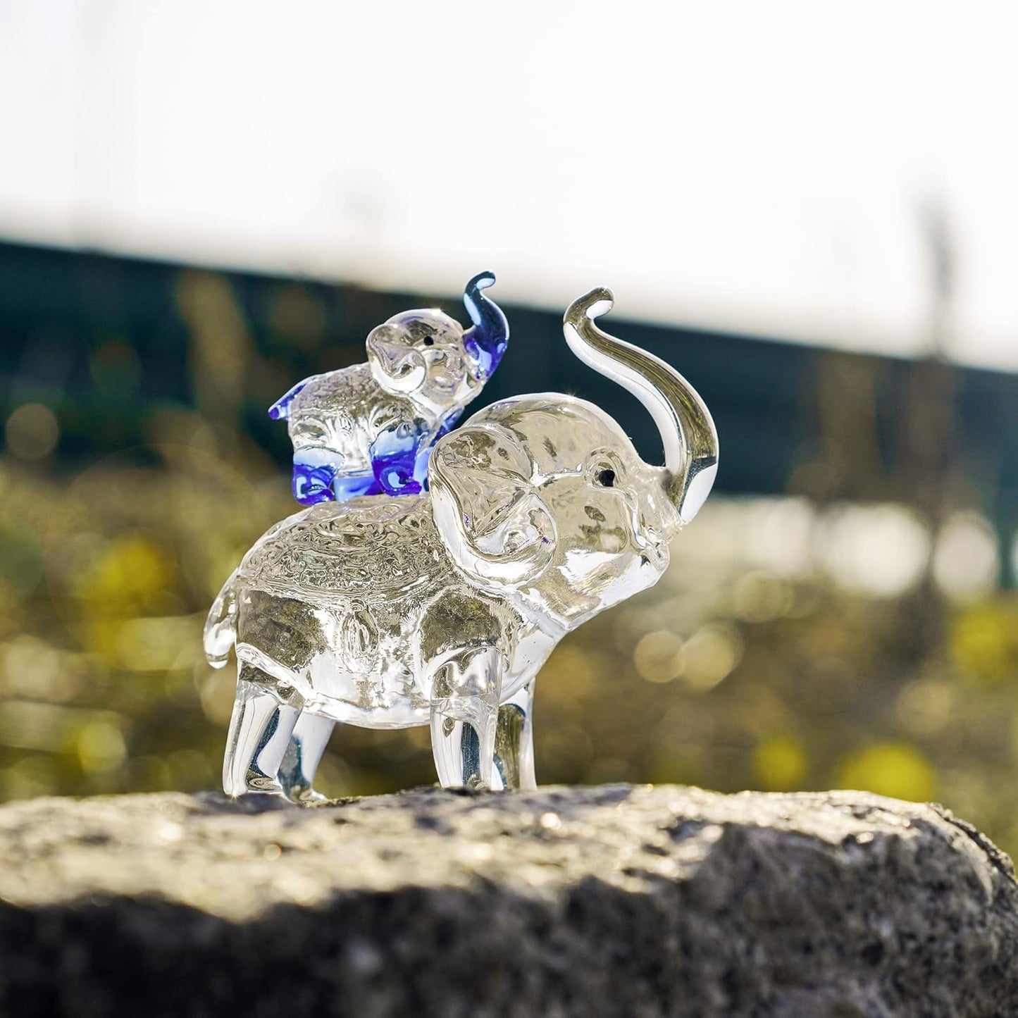 Crystal Elephant Figurines Mother Son Glass Elephants with Trunk Up Crystal Animal Collectible Figurines Ornaments Birthday for Mum Women Tabletop Decoration for Home Office