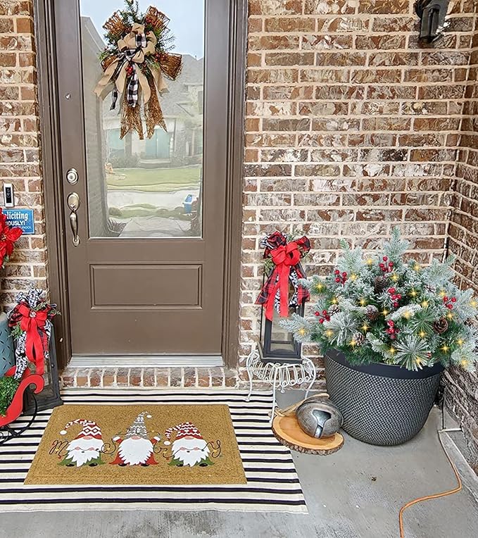 24'' Small Pre-lit Christmas Trees Outdoor Flocked Artificial Christmas Trees with LED Lights Berrys Pinecone Christmas Urn Filler Mini Xmas Tree for Porch & Yard - Set of 2