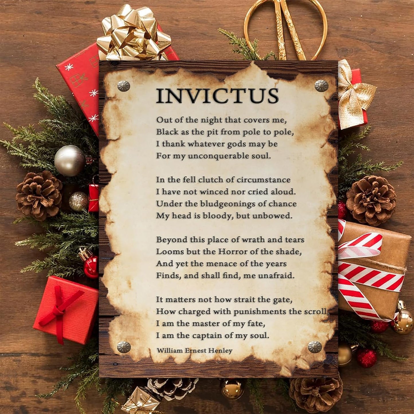 Invictus Poem Quotes Wall Art Inspirational Canvas Print Wall Decor Modern Art Motivational Poetry Poster Painting Artwork Wall Decor For Home Office Wooden Frame Ready To Hang Framed 8 * 12 Inch
