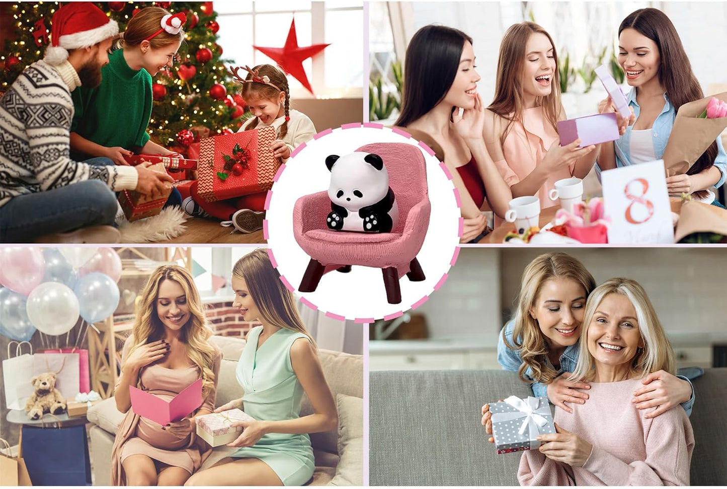 Miniature Panda Figurines Desk Decor, Pink Panda Sculpture Office Desk Accessories, Cute Mini Resin Animal Statue for Shelf and Garden Decor, Funny Gift for Panda Lovers