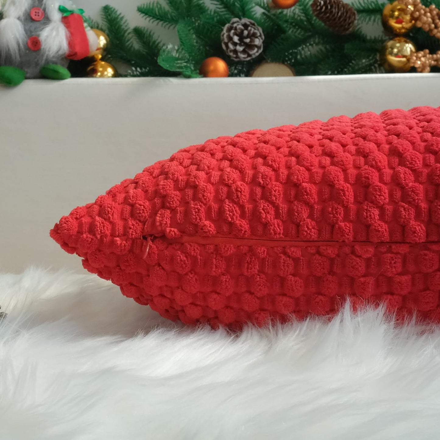 JOJUSIS Pack of 4 Christmas Decorative Throw Pillow Covers Farmhouse Boho Home Decor Striped Corduroy Square Pillowcases 20 x 20 Inch Christmas Red Green Burgundy Cream White