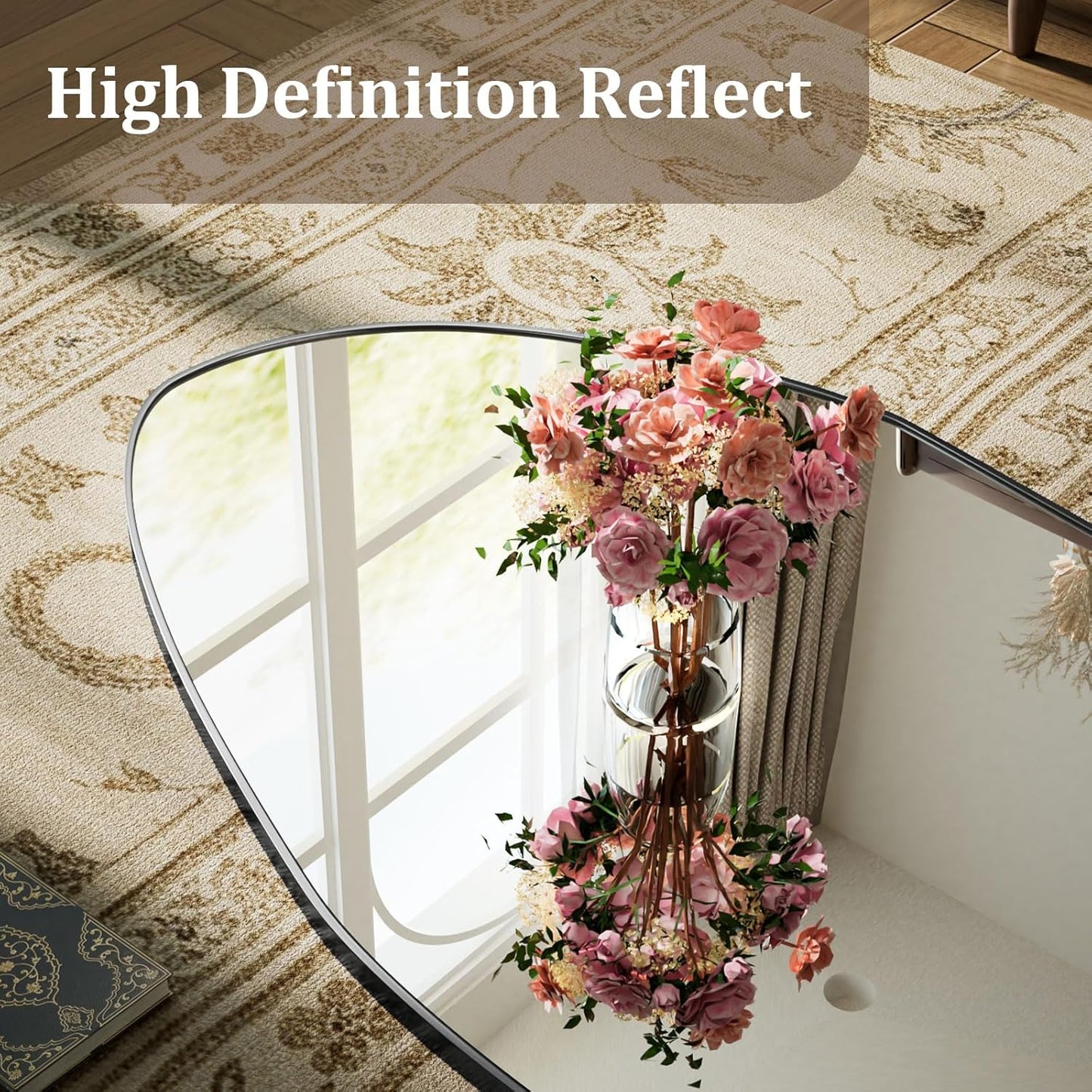 Full Length Floor Mirror - 67"x24" Aluminum Frame Irregular Mirror Diamond Shaped Standing Leaning Hanging for Bedroom Living Room Cloakroom Decor Large Mirror Black