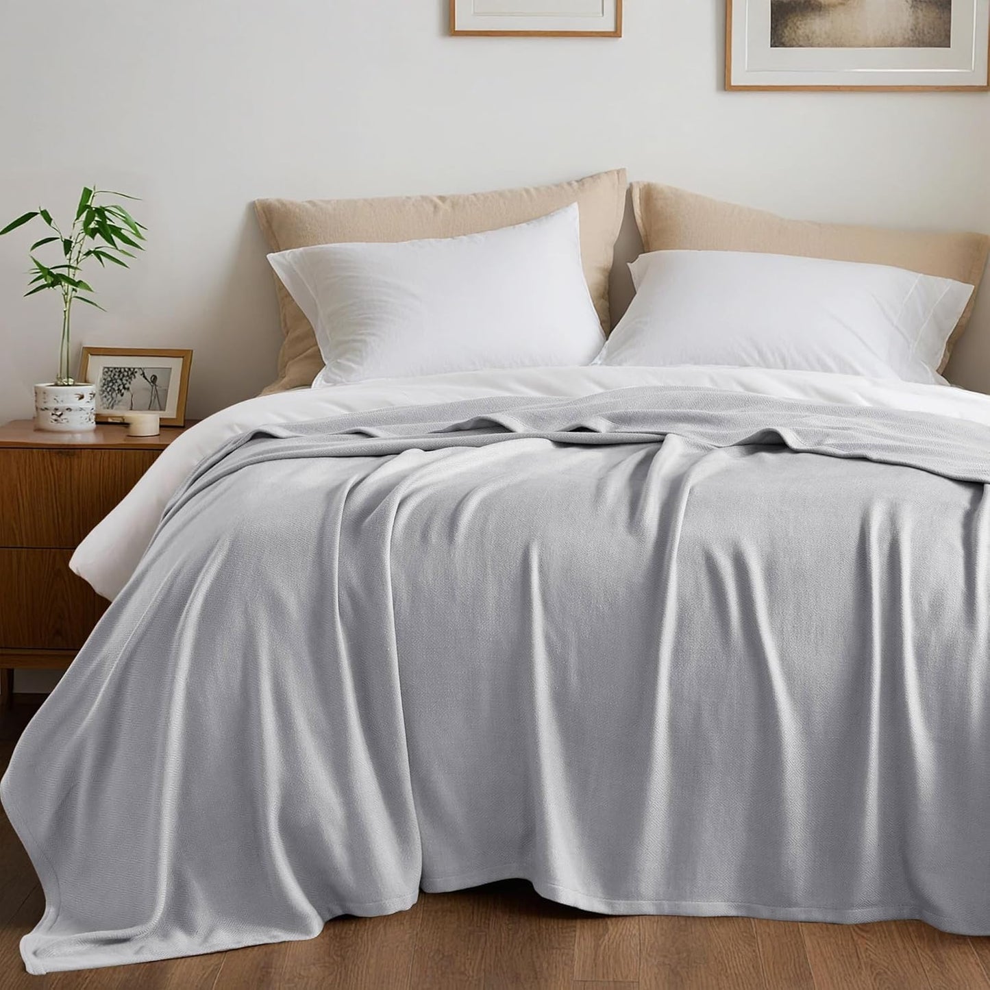 King Size Blanket, 70% Rayon (Derived from Bamboo) and 30% Cotton, Lightweight Jacquard Weave, Breathable and Soft Summer Blanket for Bed or Couch, 108” x 90”, Grey