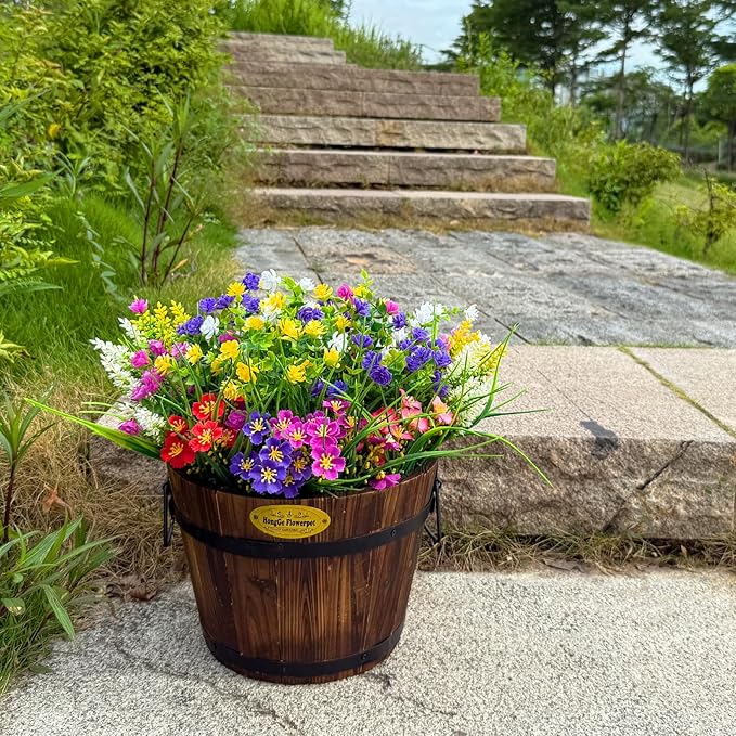 16 Bundles Artificial Flowers for Outdoor,No Fade UV Resistant Fake Flowers,Faux Plants for Outside Hanging Planters,Artificial Plants for Indoor Porch Garden Home Wedding Decor(Multi Color)