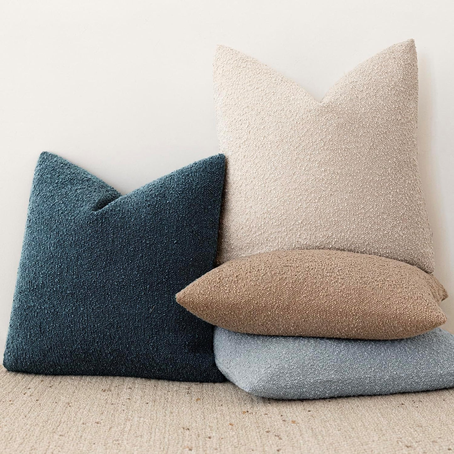 Foindtower Pack of 2, Decorative Textured Boucle Throw Pillow Covers Accent Solid Pillow Cases Cozy Soft Couch Cushion Case for Chair Sofa Bedroom Living Room Home Decor 22x22 Inch Dark Blue