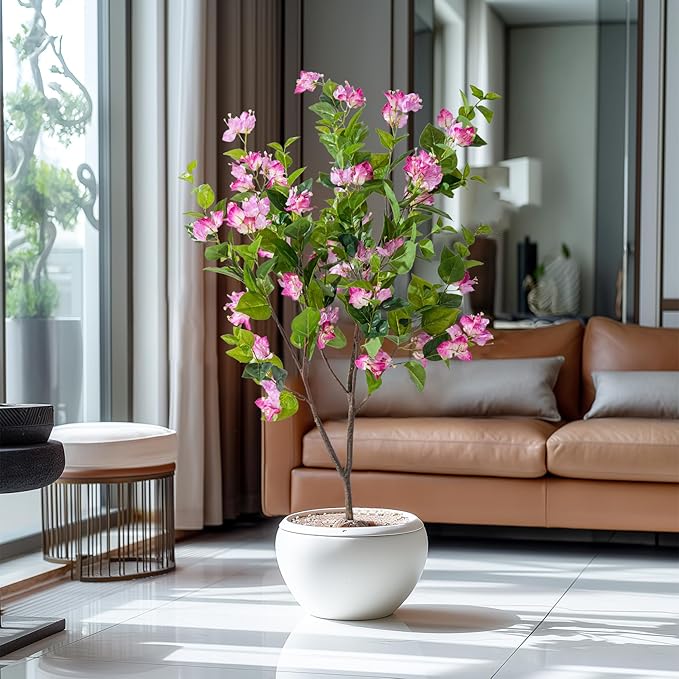 4FT Artificial Bougainvillea Tree Artificial Tree Tall Potted Fake Bougainvillea Trees for Outdoor Indoor Lifelike Potted Faux Plants with Wood Trunk and Flowers Office Wedding Home Decor