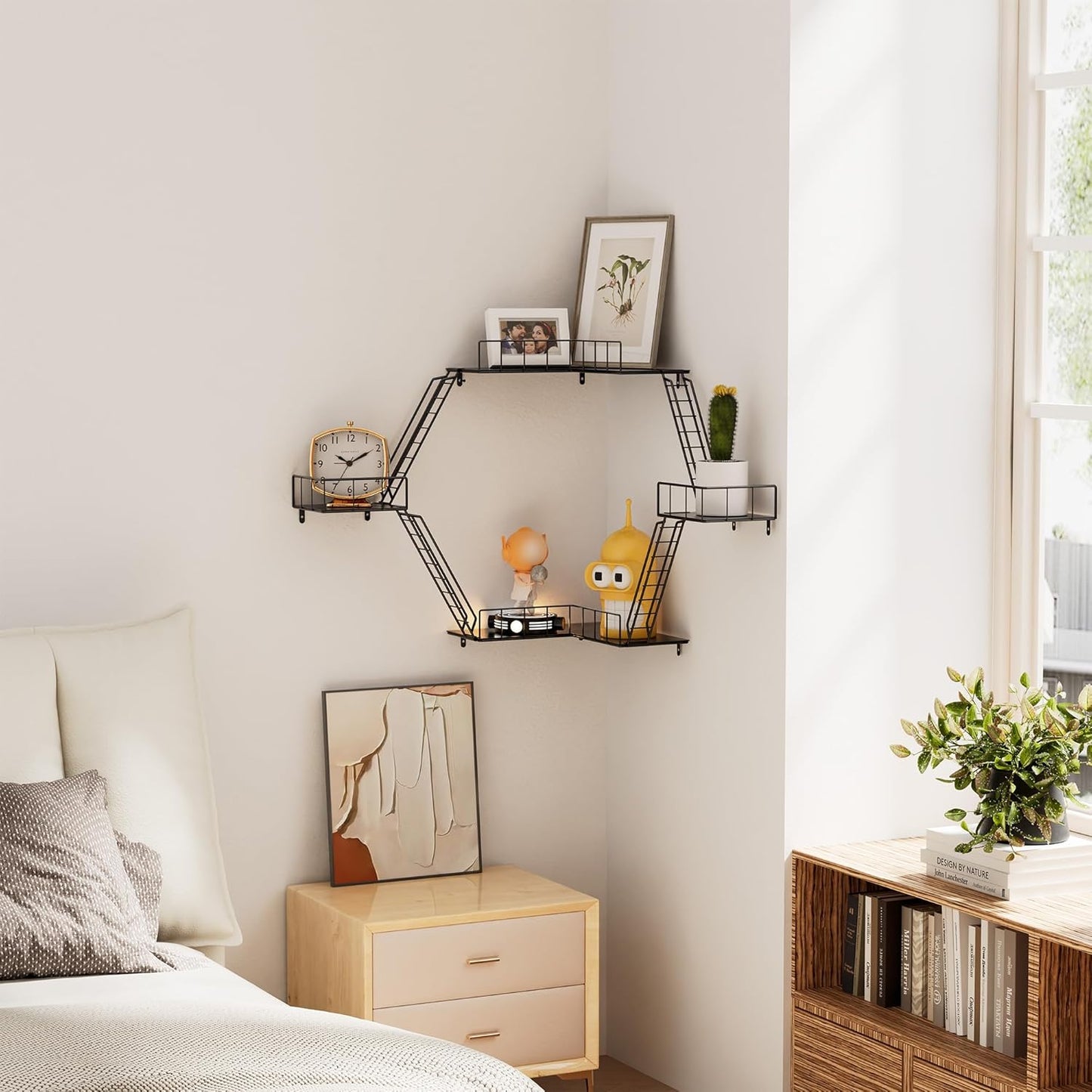 Fire Escape Wall Shelf - New York Fire Escape Shelf, Knick Knack Shelf for Figures, 3-Tier Corner Floating Shelves, Metal Decorative Display Shelves, Black Wall Shelves for Bedroom&Home Decor