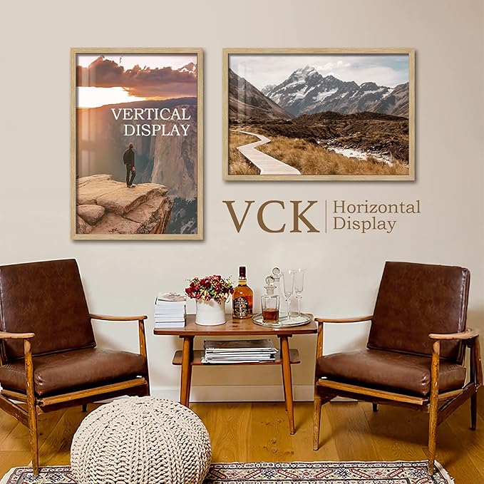 VCK 27x40 Oak Wood Frame for Poster & Picture, Natural Solid Wood Photo Frames Set of 3, Wall Gallery Frame