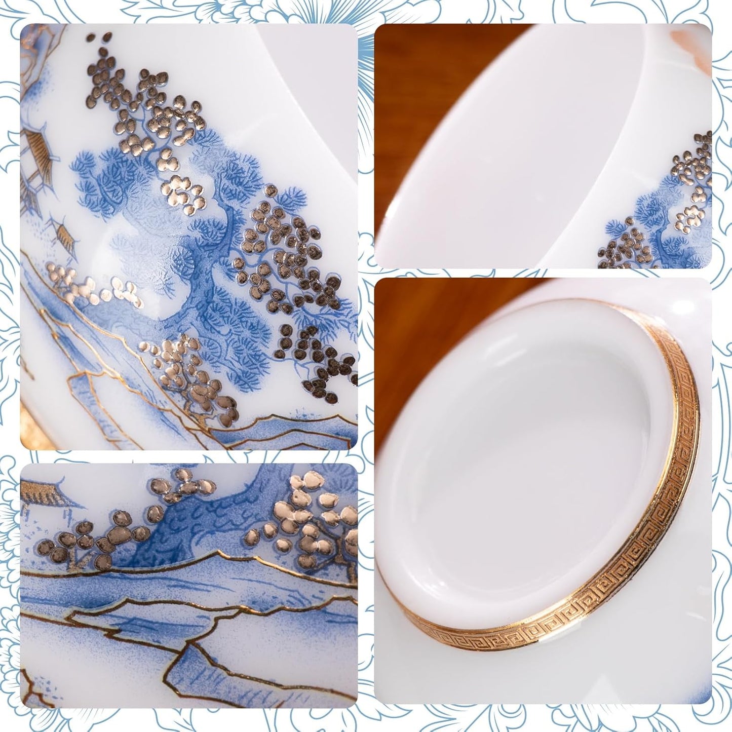 KAMMAK Ceramic Tea Cups Small, Cute Vintage Coffee Cup Set of 2, Porcelain Teacups Espresso Mug, 6.3oz Hand Painted Chinese Afternoon Tea Party Mugs, Birthday Gift for Women Men, Imperial Arhat