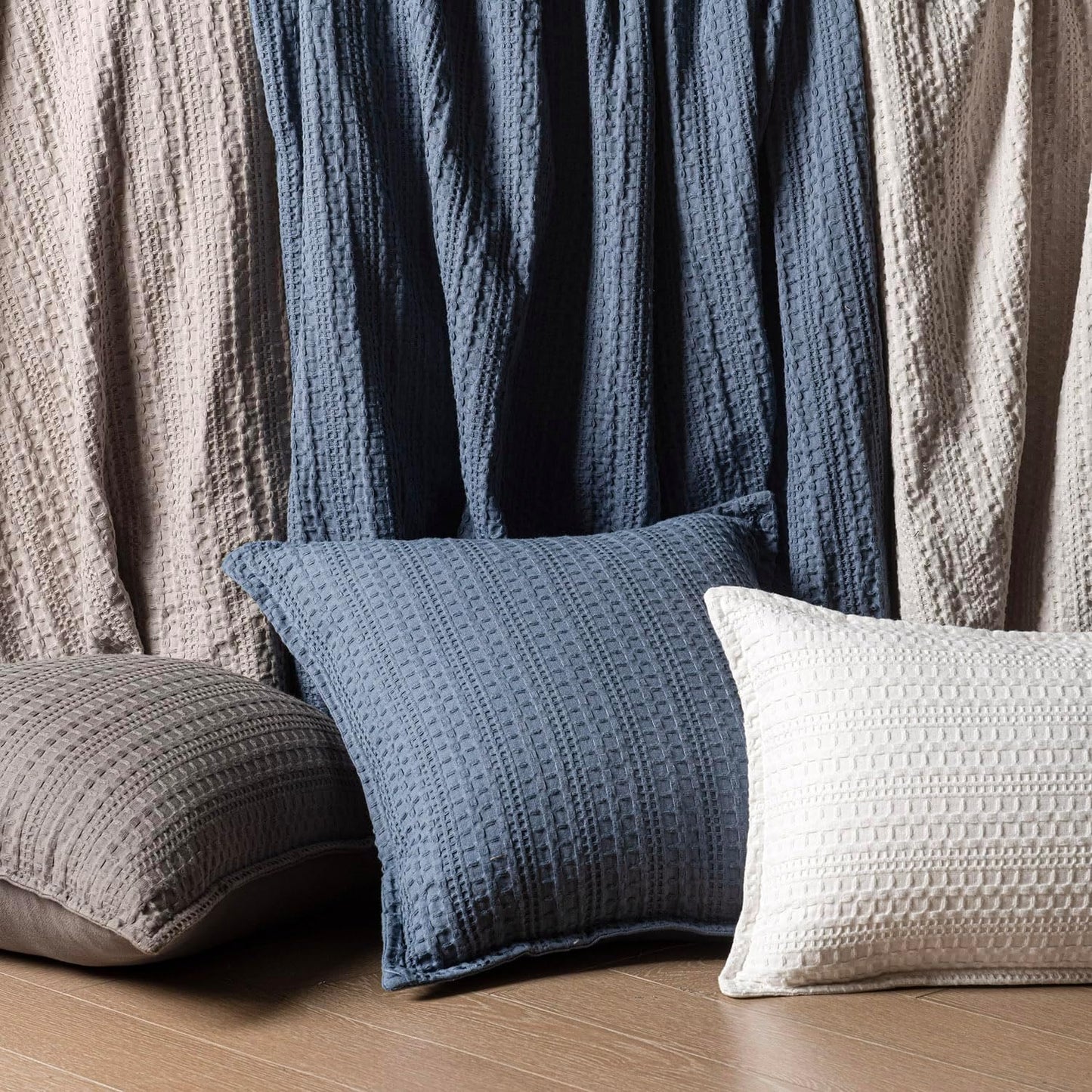 Foindtower Set of 2 Decorative Cotton Waffle Weave Throw Pillow Covers Euro Shams Cushion Covers Accent European Pillowcase for Bed Couch Sofa Bedroom Living Room Home Decor 22×22 Inch Taupe Gray