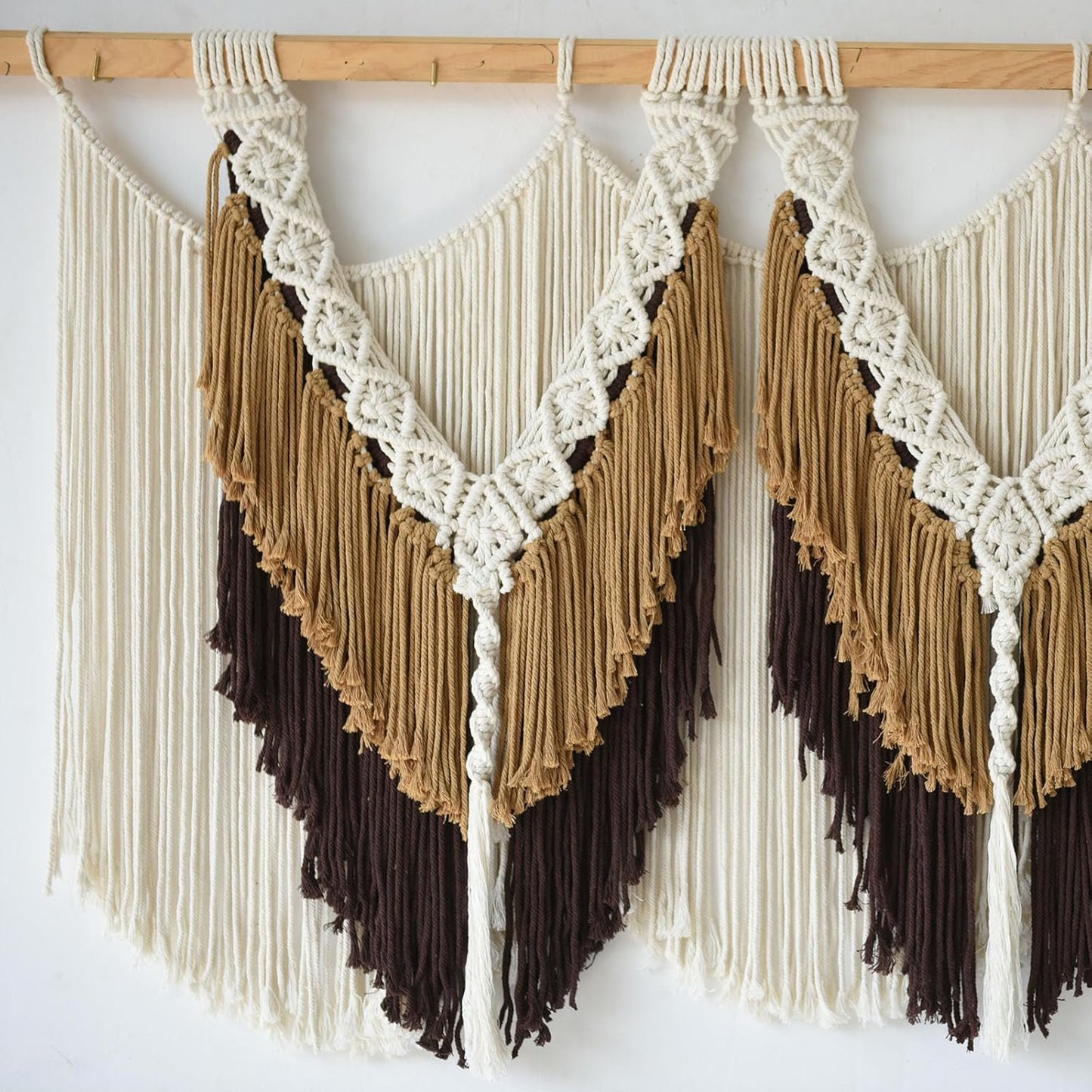 Macrame Wall Hanging Boho Wall Hanging Brown Dorm Wall Decor Craftsmanship Handmade Tassel Knotting Boho Fiber Art Home Room Decor 47" W x 25" L