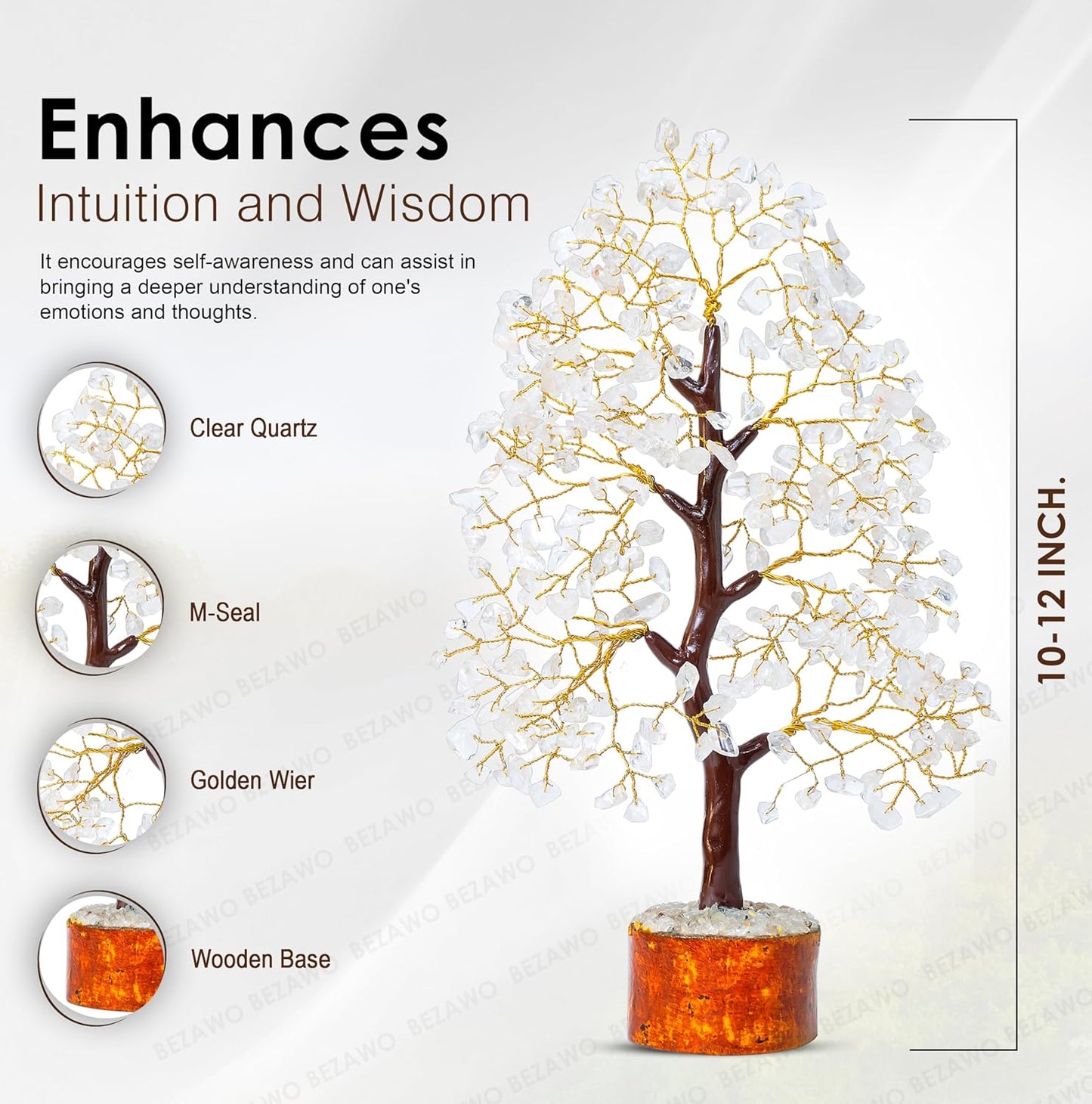 Clear Quartz Crystal Tree of Life - Chakra for Positive Energy, Feng Shui Decor - Gemstone Money Bonsai Tree, Good Luck Healing Crystals - Meditation Stones, Spiritual Unique Gift 10-12"