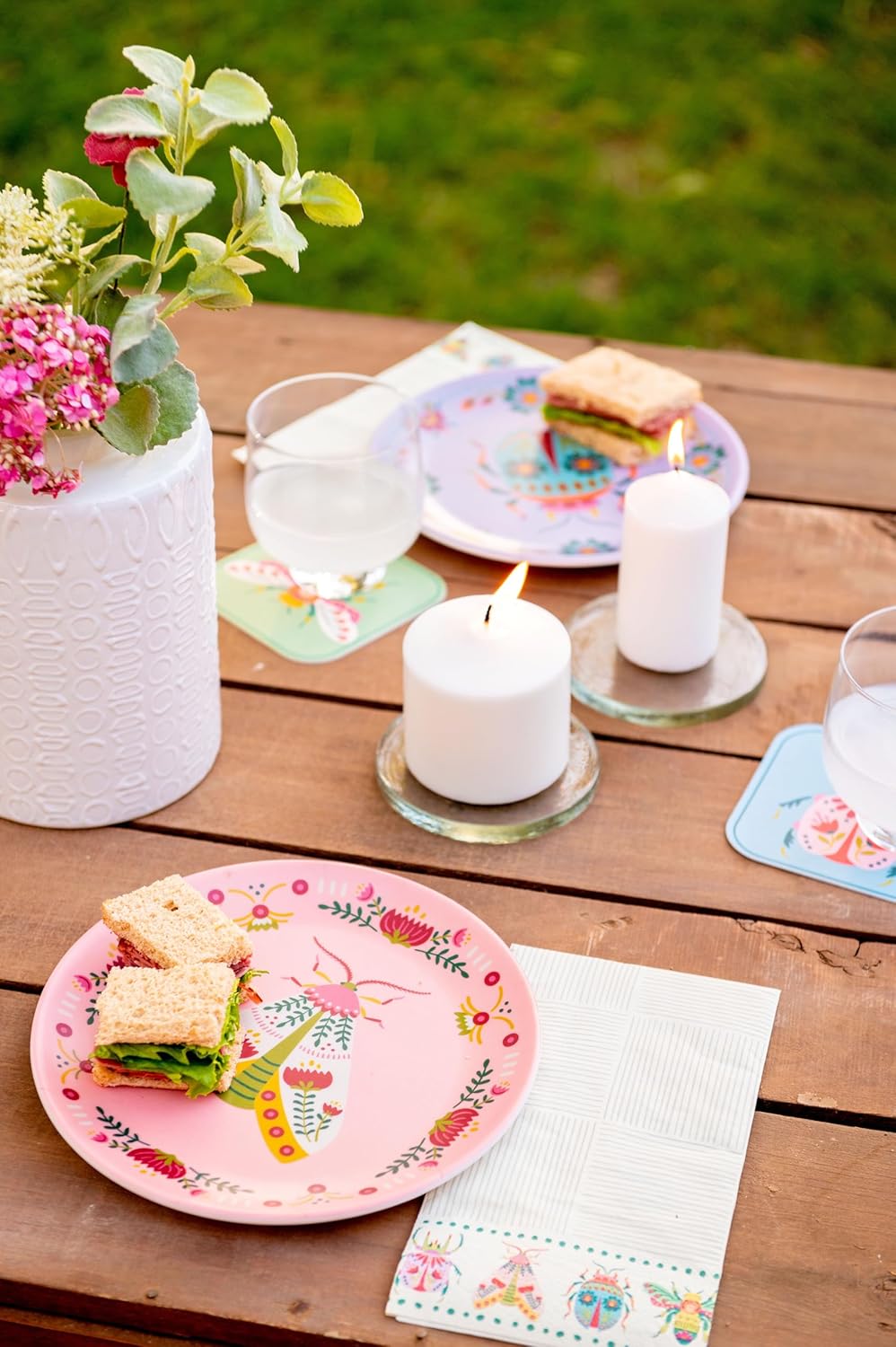 Karma, 7.75 inches Melamine Dessert Plates Set of 4, Reusable Dishwasher Safe Plates for Outdoor and Indoor, Shelly Floral